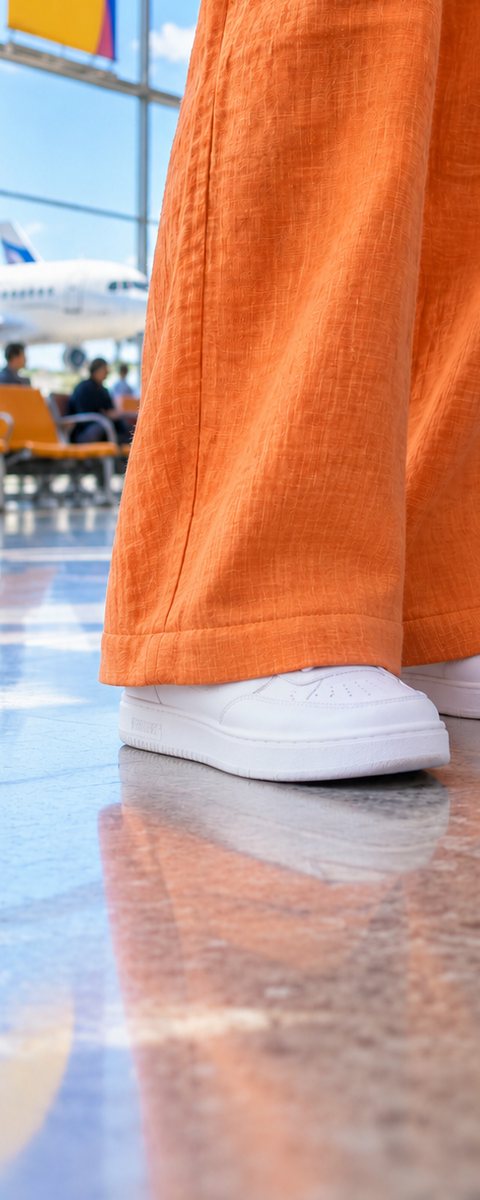 After: the tangerine trouser hems taken up